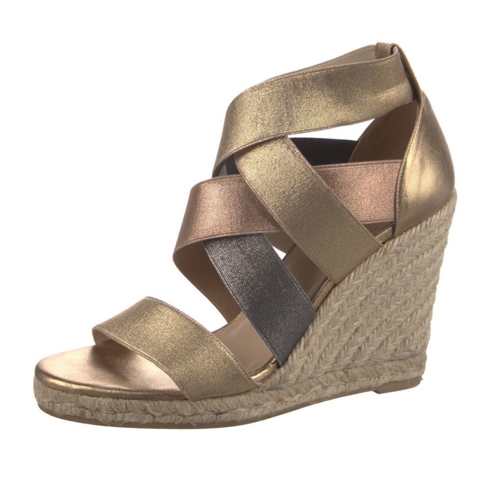 Castañer Sandals Womens 37 Metallic Espadrille Criss Cross Strap Wedge Heel Shoe
